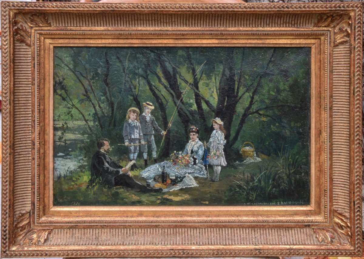 Eugène Baudouin "le déjeuner sur l'herbe" 1876 huile sur toile 27x41